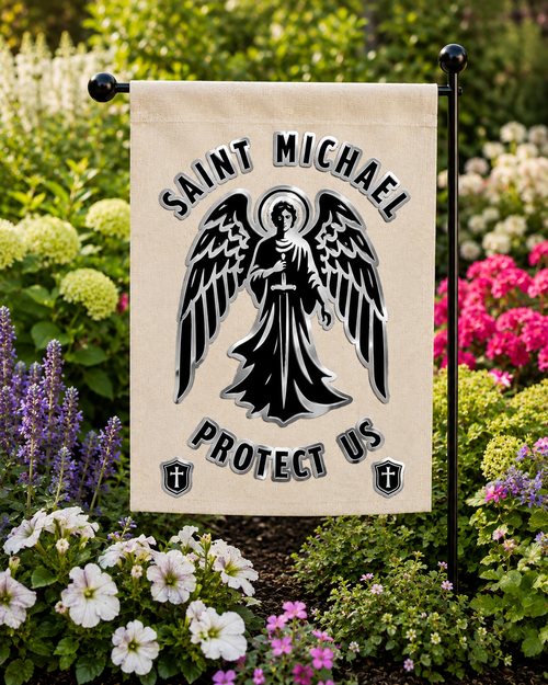 Burlap Garden Flag - St. Michael Protect Us